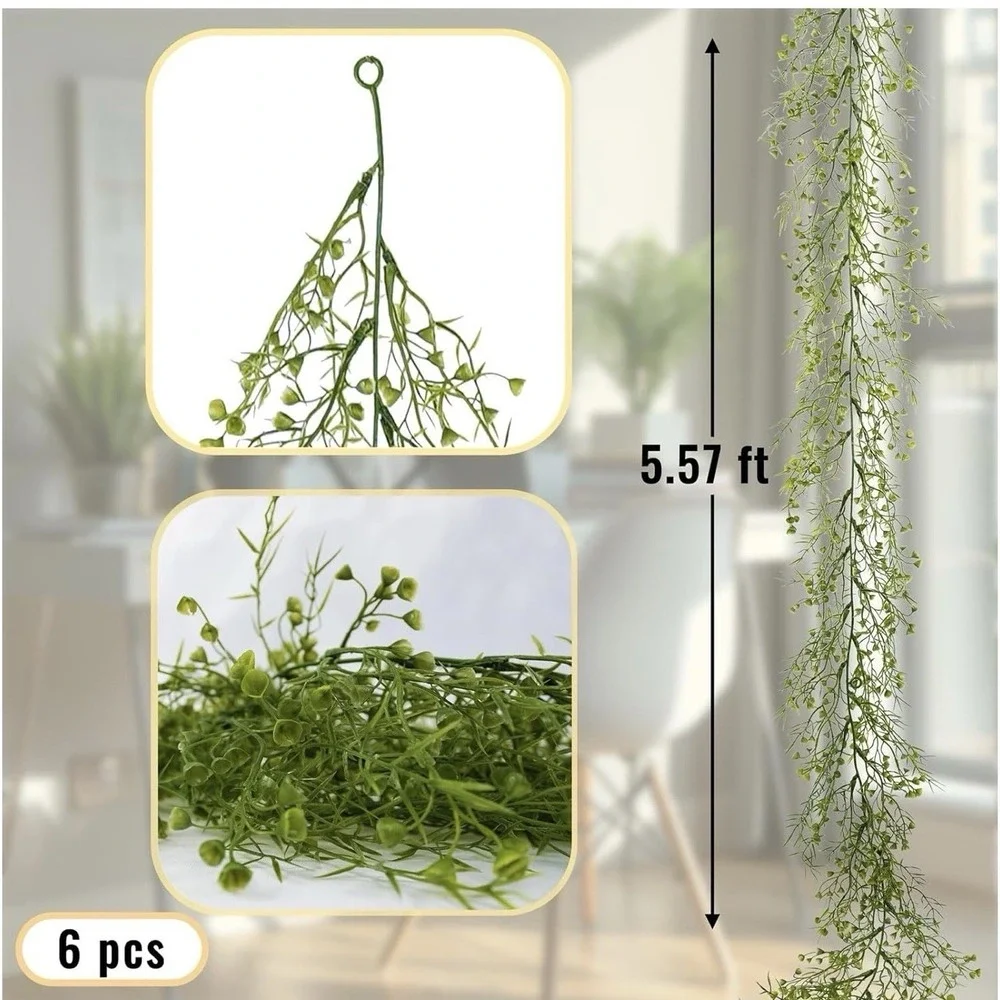 Artificial Greenert Garland 6 Pack 5.57ft Faux Leaf Green For Table Room Bedroom